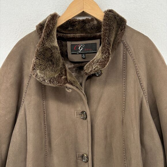 CG COLLECTION BY GALLERY Jacket Womens 1X Faux Fur Lined Button Front Coat Brown - Picture 5 of 16